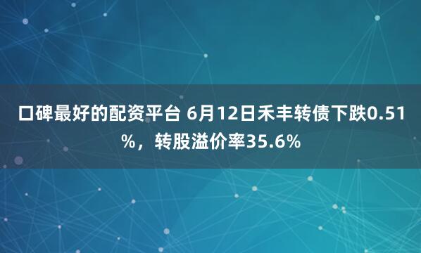 口碑最好的配资平台 6月12日禾丰转债下跌0.51%,转股溢价率35.6%