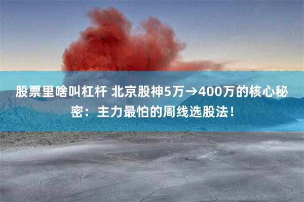 股票里啥叫杠杆 北京股神5万→400万的核心秘密:主力最怕的周线选股法!