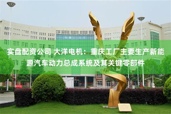 实盘配资公司 大洋电机：重庆工厂主要生产新能源汽车动力总成系统及其关键零部件