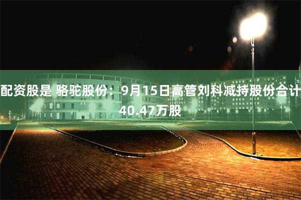 配资股是 骆驼股份：9月15日高管刘科减持股份合计40.47万股